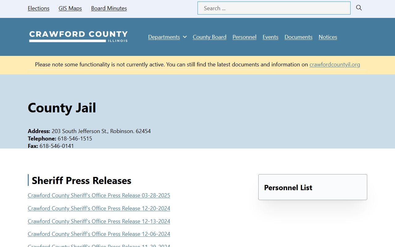 Crawford County Jail department page for jail records and facility information